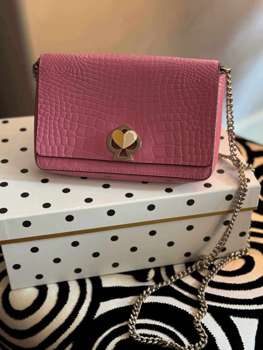 Pink Kate Spade Croc-Embossed Chain Crossbody Bag
